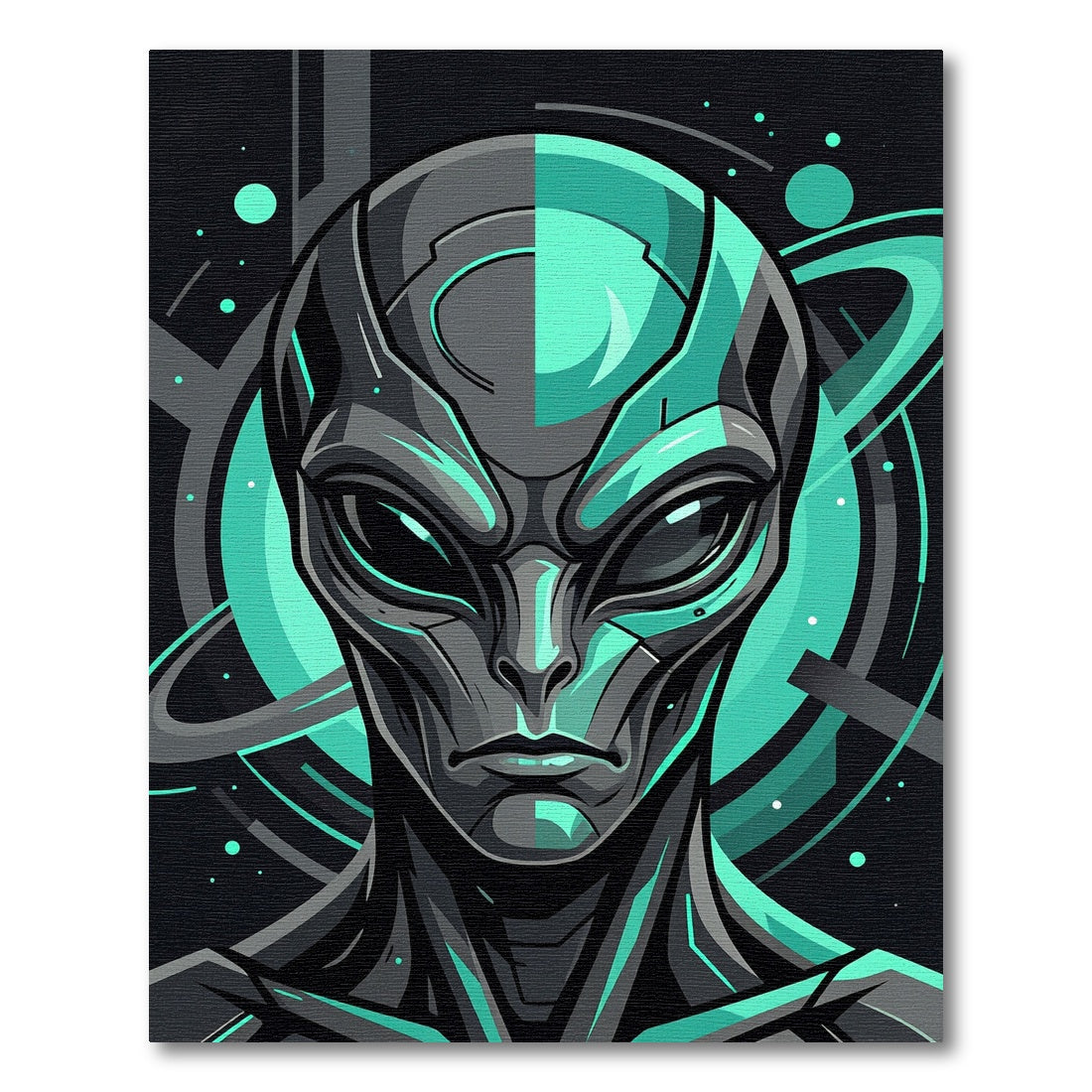 Futuristic Cyan Alien Cybernetic Portrait Rug