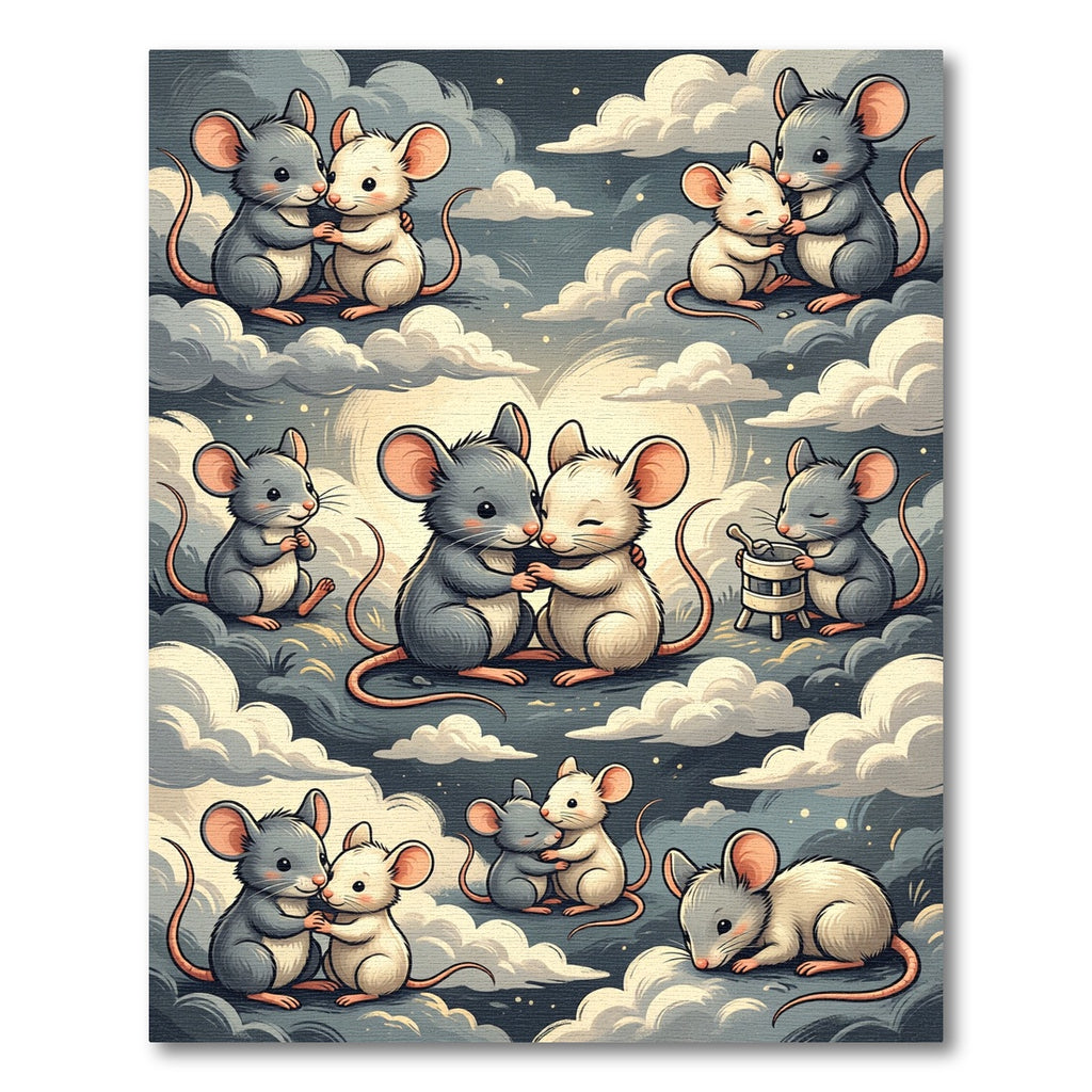Whimsical Grey White Mouse Cloud Hug Rug