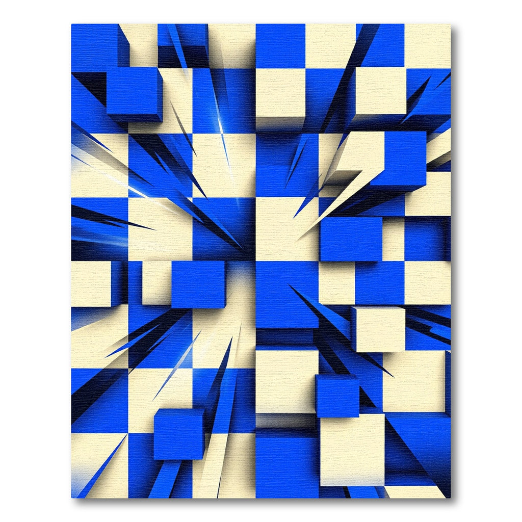 Blue Yellow 3D Checkerboard Abstract Rug