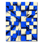 Blue Yellow 3D Checkerboard Abstract Rug