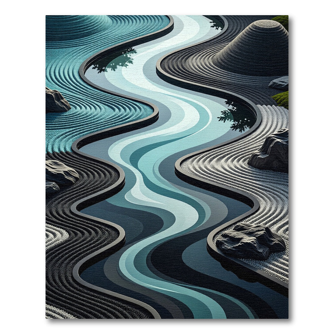 Serene Aqua Winding River Landscape Rug