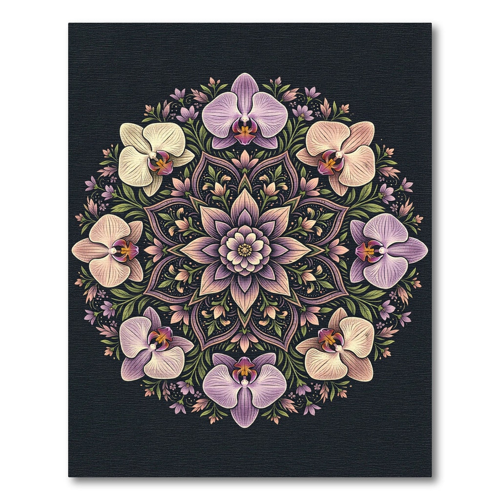 Elegant Floral Orchid Mandala Round Rug