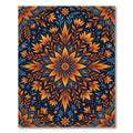 Vibrant Orange Blue Floral Mandala Rug