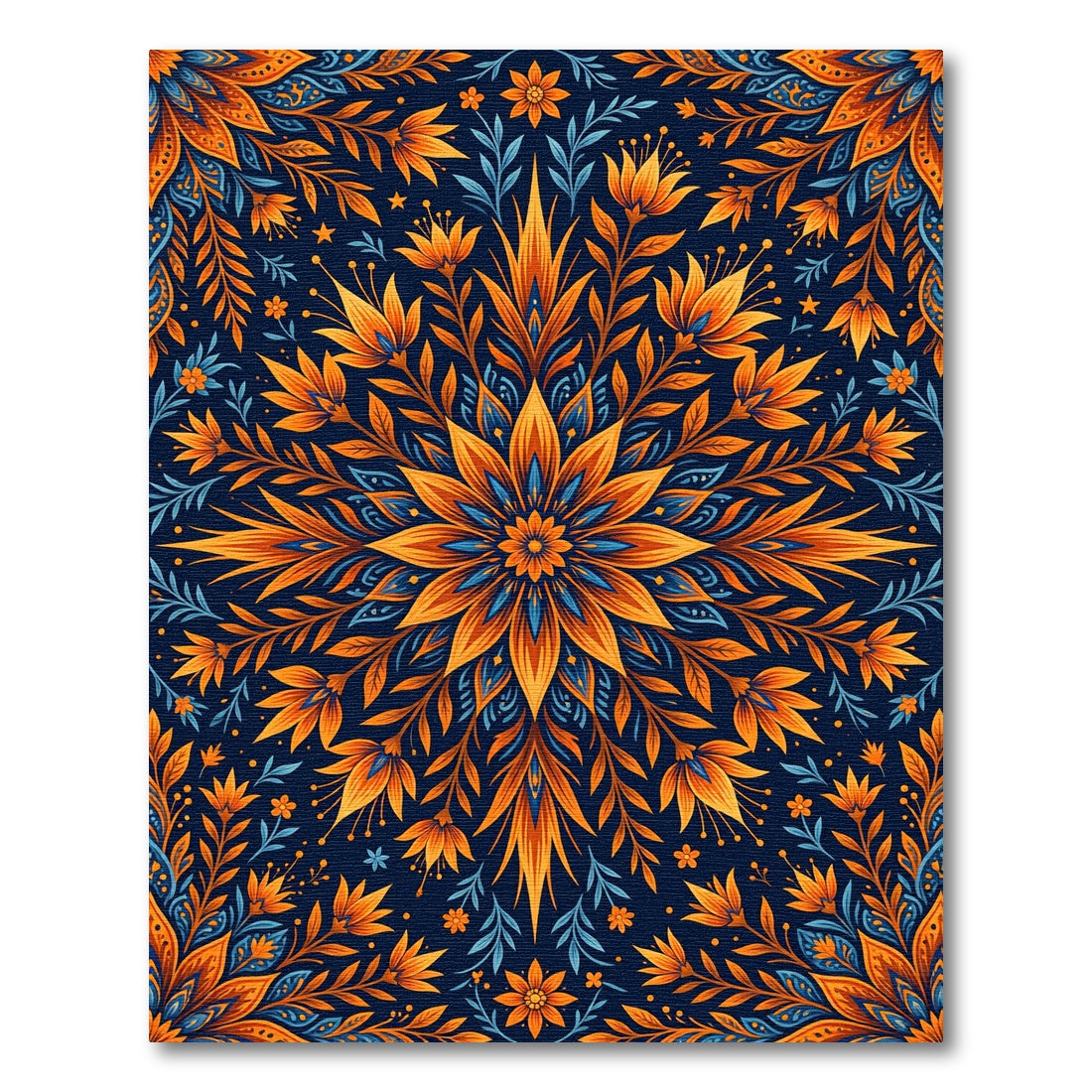 Vibrant Orange Blue Floral Mandala Rug