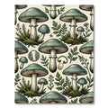 Sage Green Mushroom Forest Floor Illustration Rug