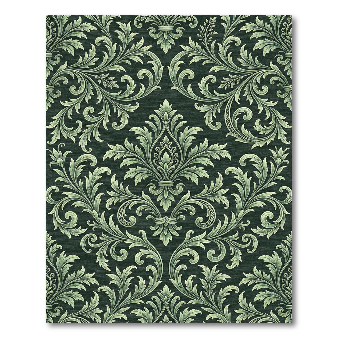 Ornate Sage Green Damask Scroll Rug