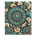 Teal Gold Nautilus Shell Collage Rug