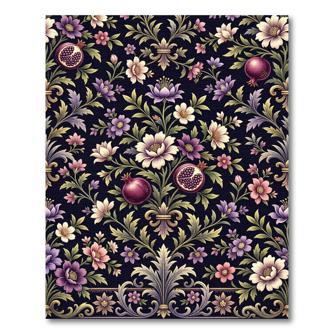 Rich Pomegranate Floral Tapestry Rug
