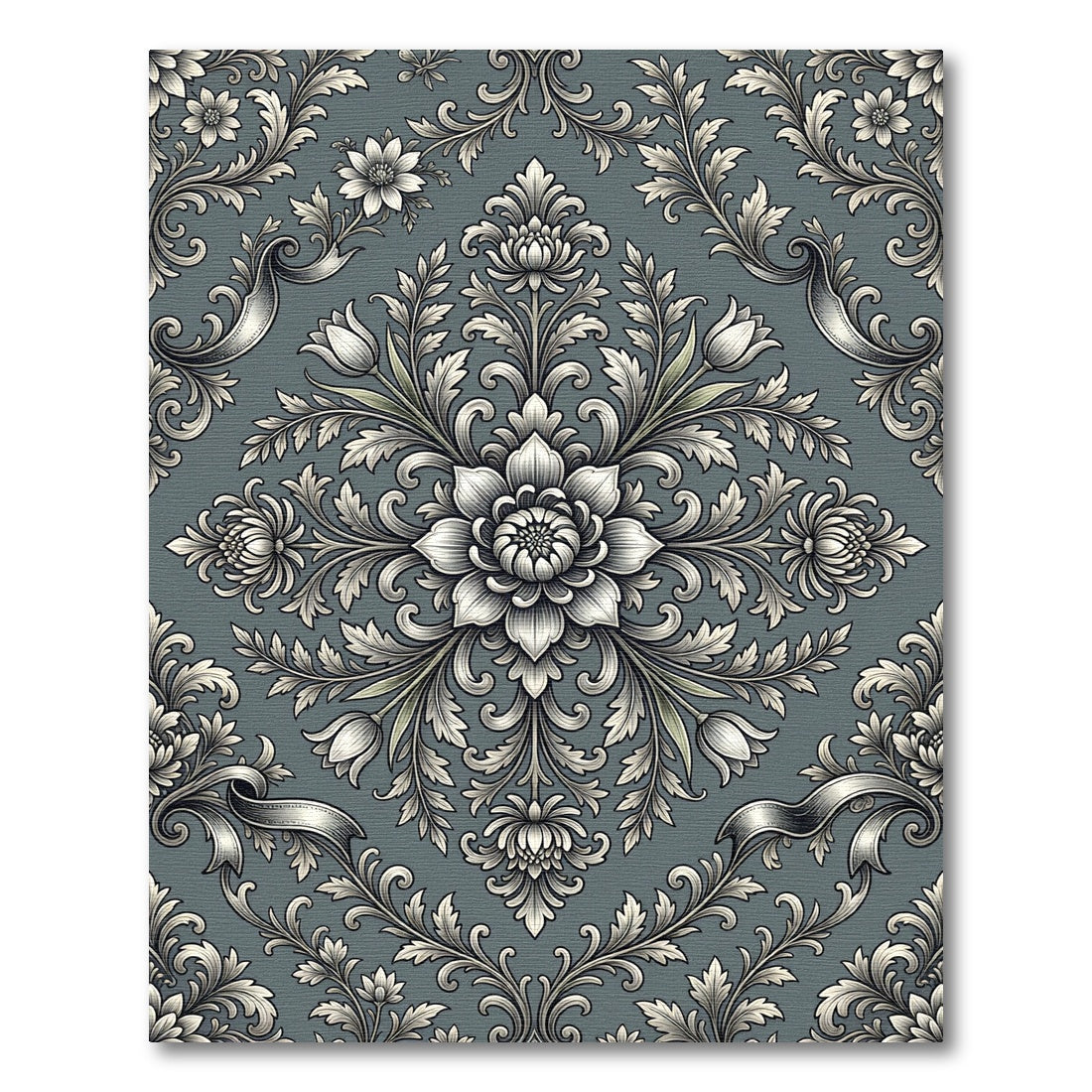 Antique Teal Floral Acanthus Swirl Rug