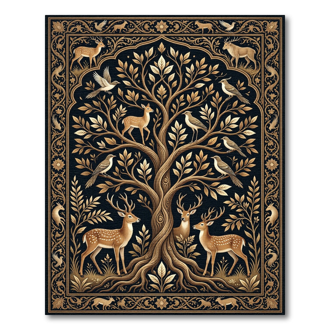 Golden Tree of Life Deer Birds Rug