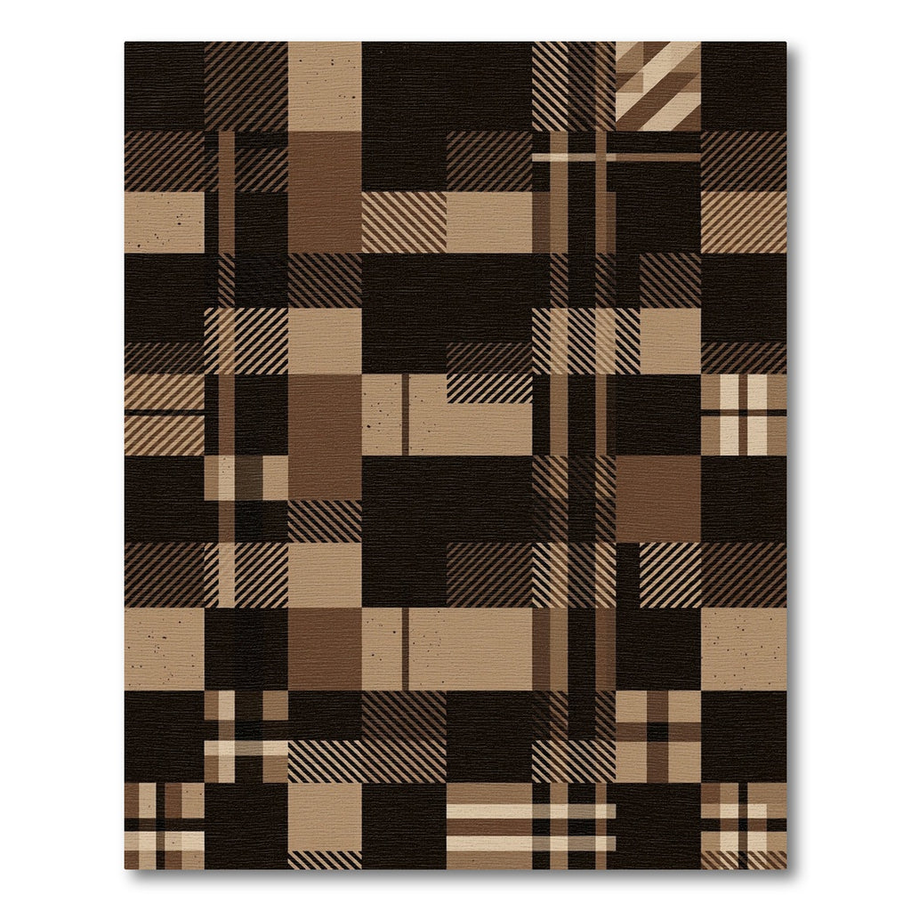 Earthy Brown Plaid Geometric Grid Rug