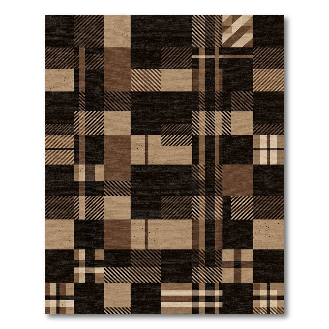 Earthy Brown Plaid Geometric Grid Rug