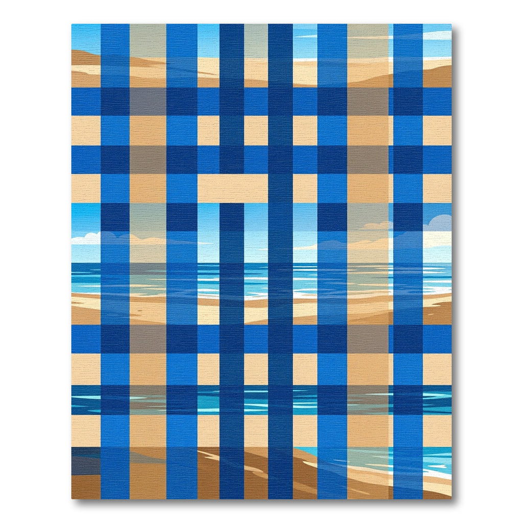 Coastal Blue Oversized Plaid Beachscape Rug