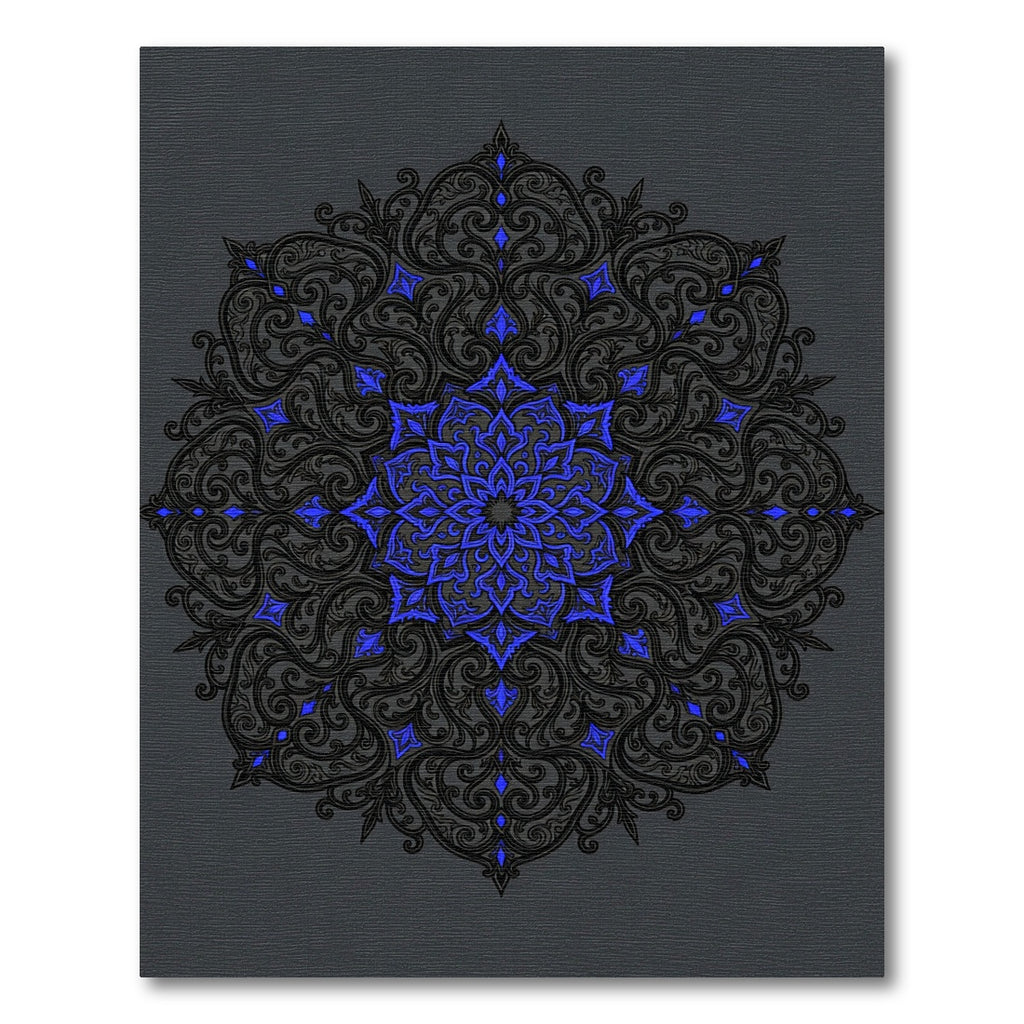Intricate Electric Blue Scroll Medallion Rug
