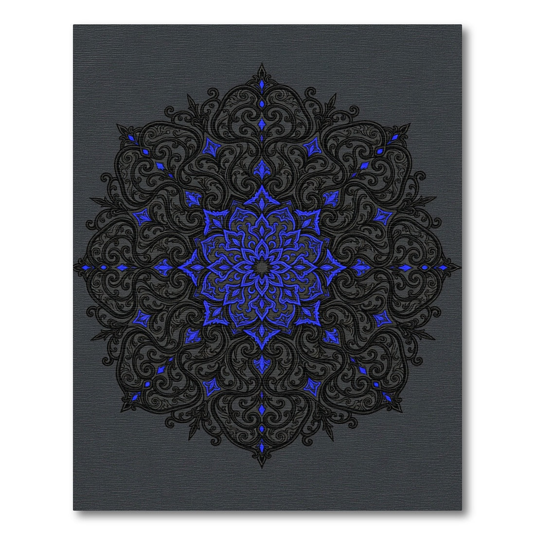 Intricate Electric Blue Scroll Medallion Rug