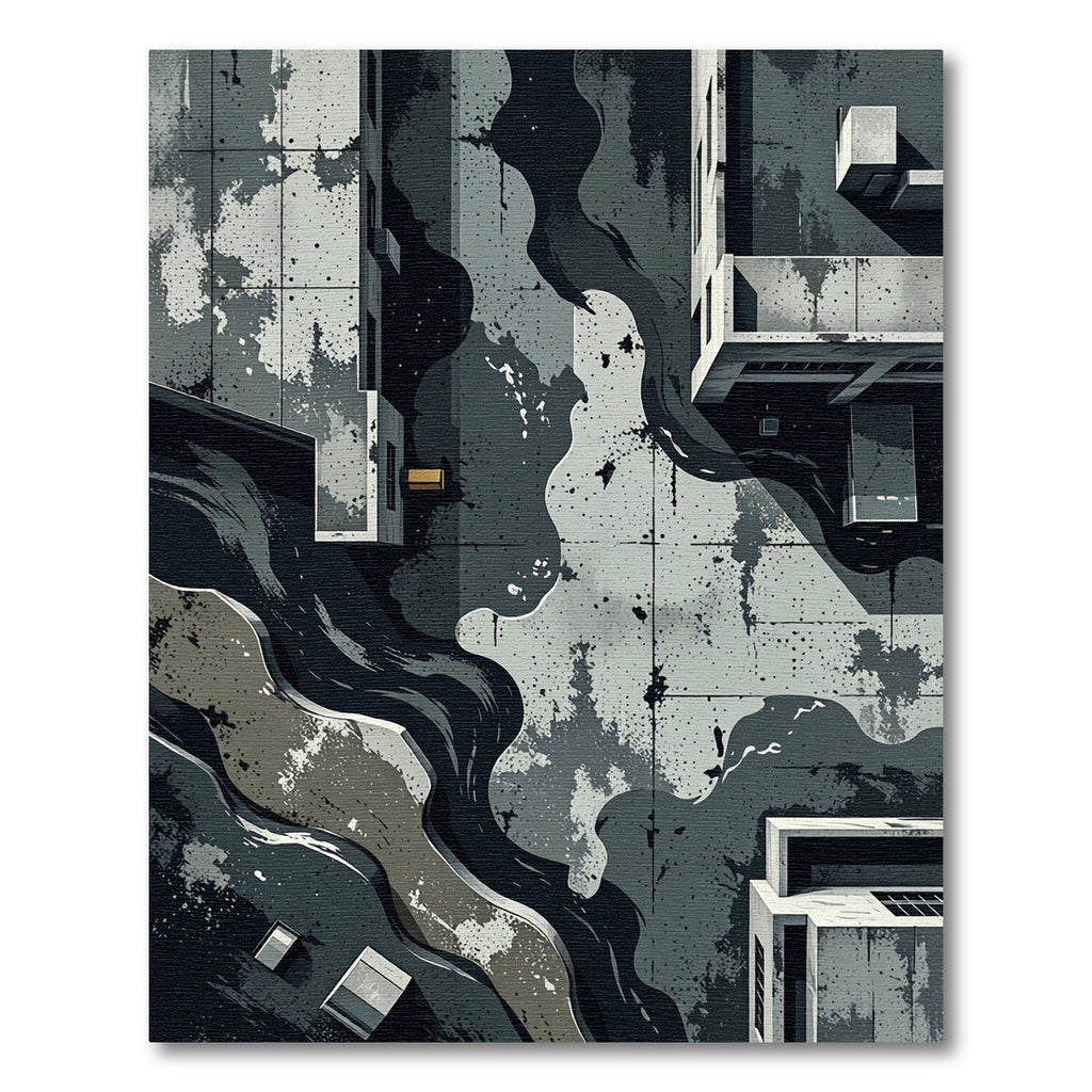 Abstract Slate Industrial Concrete Stream Rug