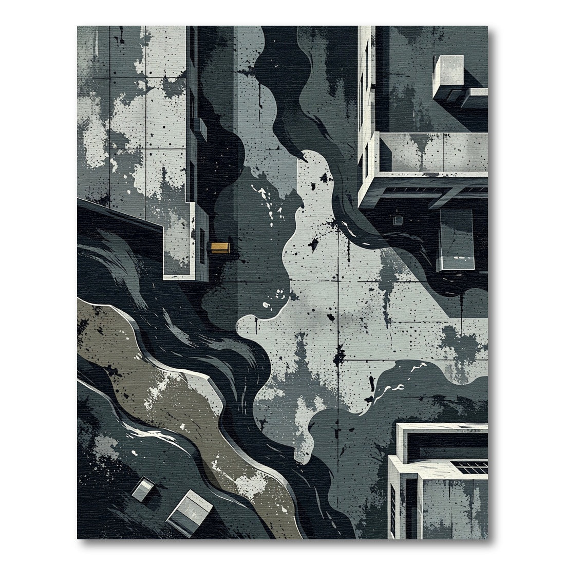 Abstract Slate Industrial Concrete Stream Rug