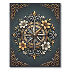 Elegant Gold Compass Floral Medallion Rug