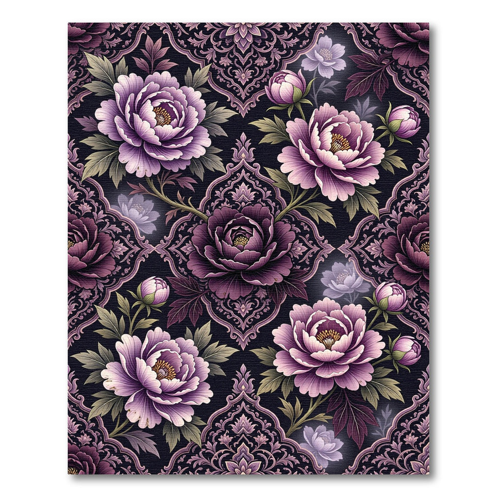 Elegant Plum Peony Damask Floral Rug