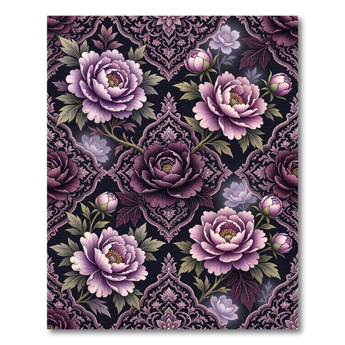 Elegant Plum Peony Damask Floral Rug