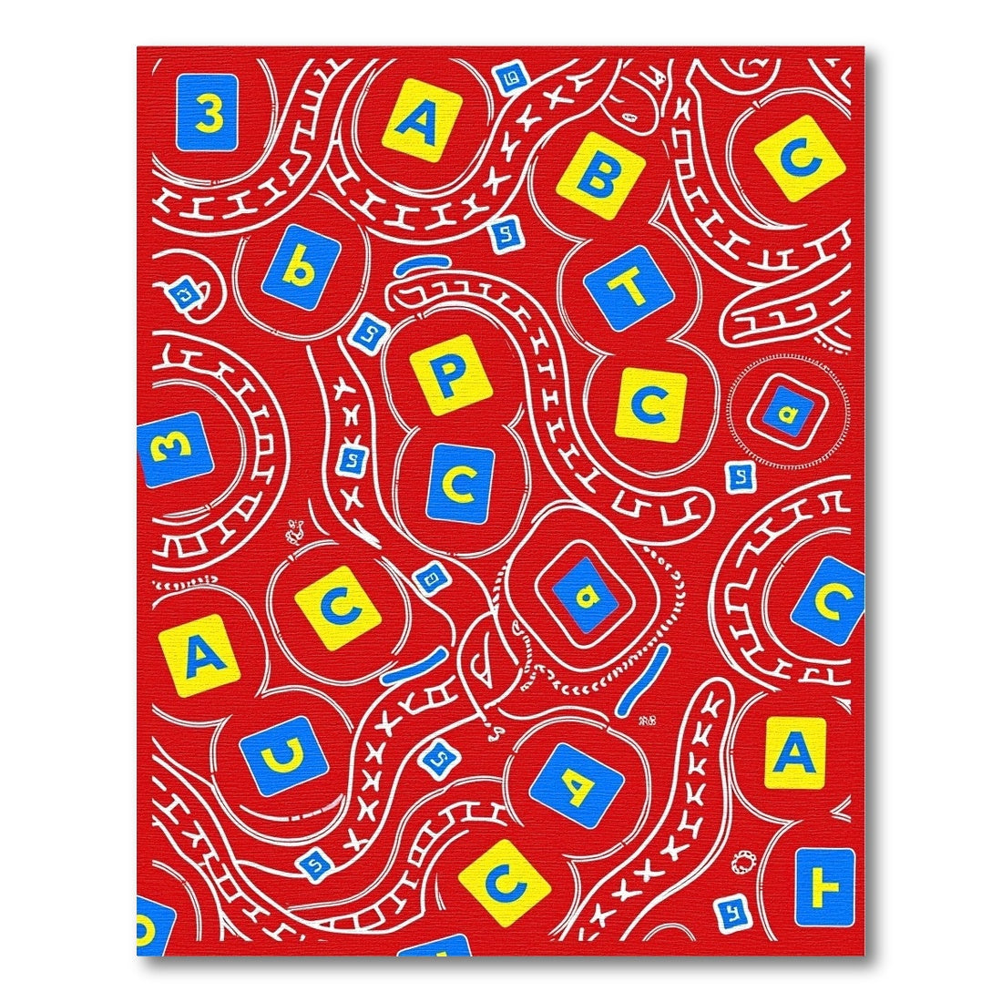 Red Alphabet Numbers Whirling Shapes Rug