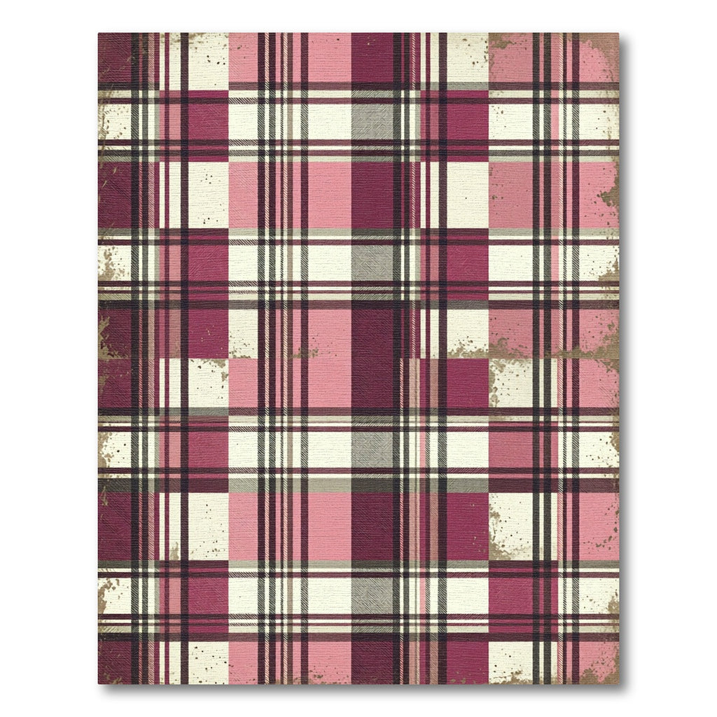 Distressed Pink and Burgundy Plaid Check Rug