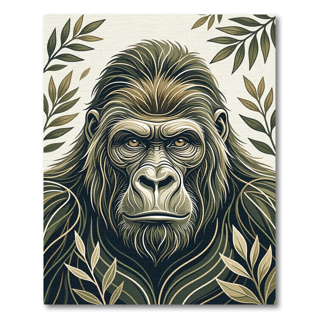 Enigmatic Olive Gorilla Arboreal Portrait Rug
