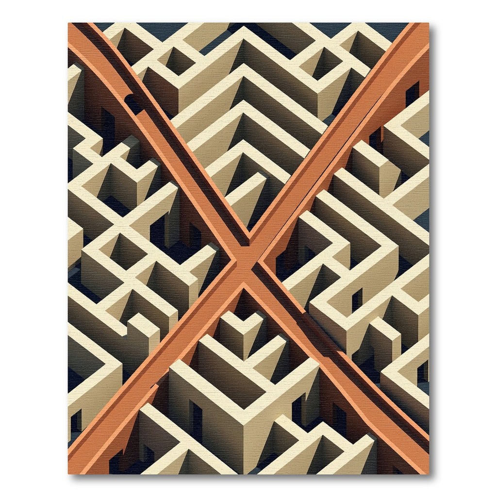 Modern Copper Geometric Maze Art Rug