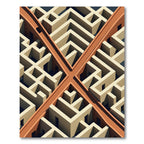 Modern Copper Geometric Maze Art Rug