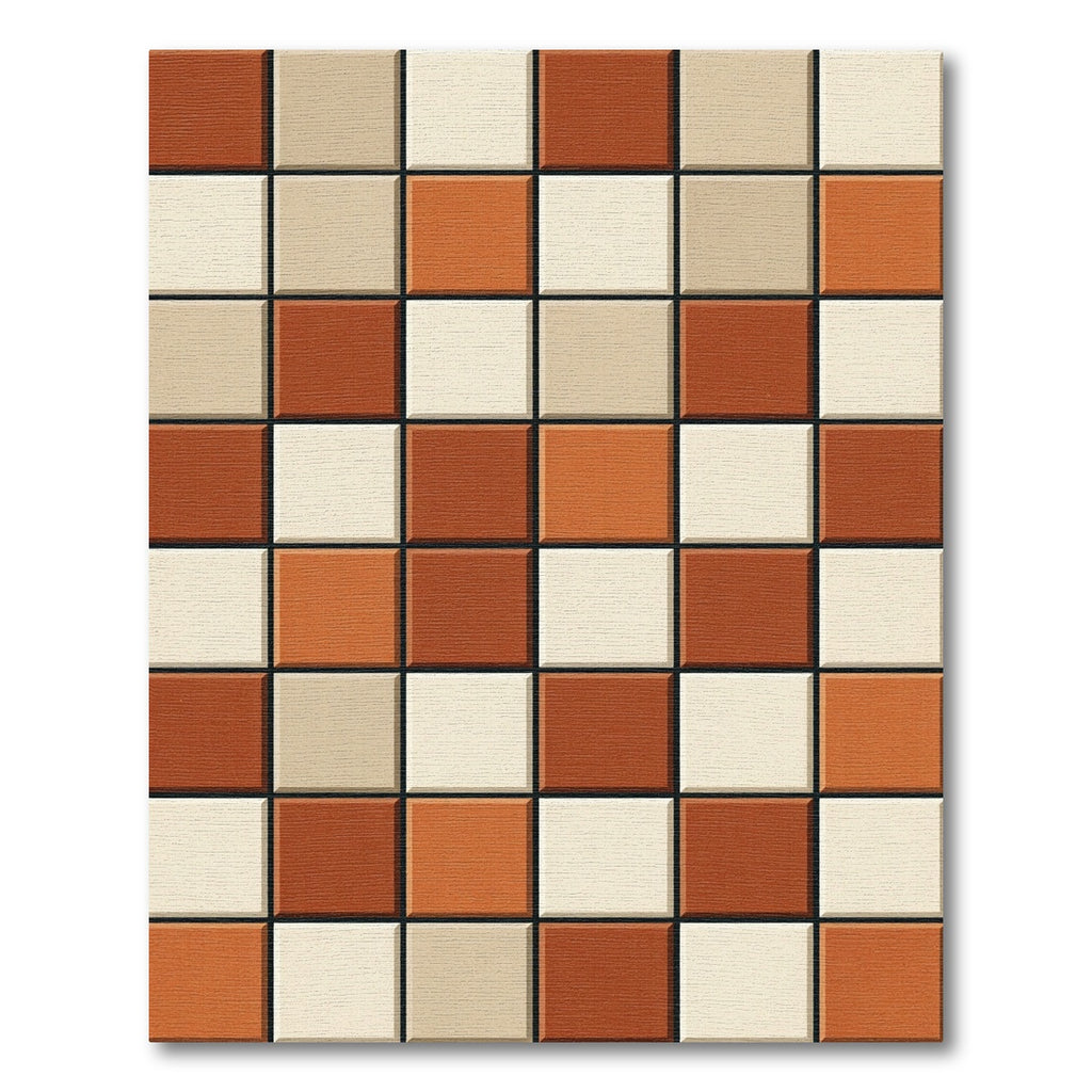Modern Terracotta Checkered Geometric Grid Area Rug