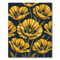 Golden Poppy Floral Dark Botanical Rug