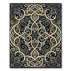 Elegant Black and Gold Filigree Scroll Rug