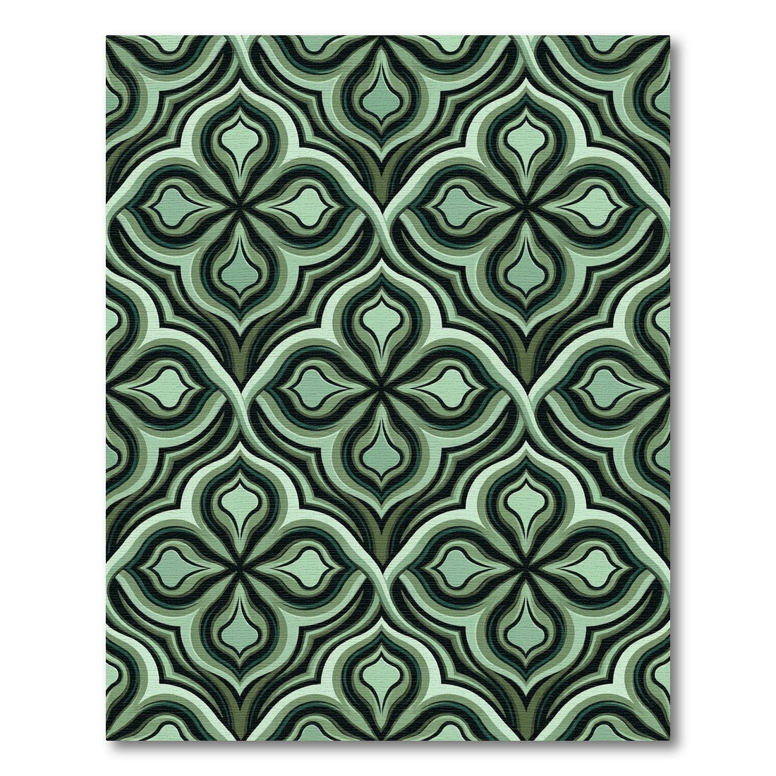 Sage Green Geometric Quatrefoil Lattice Rug