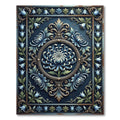 Midnight Blue Chrysanthemum Ornate Floral Crest Rug