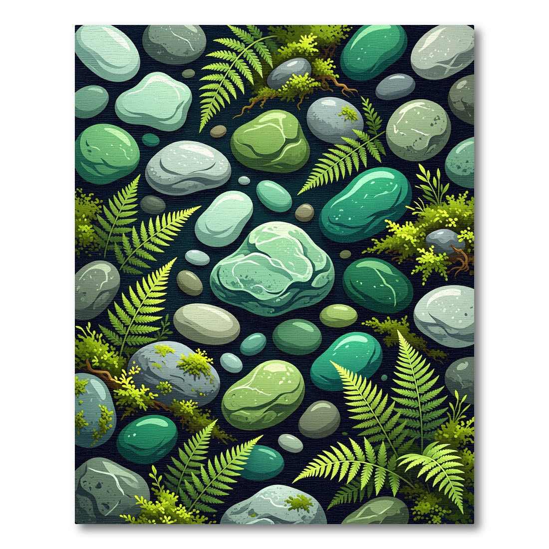 Jade Pebbles Fern Foliage Arrangement Rug