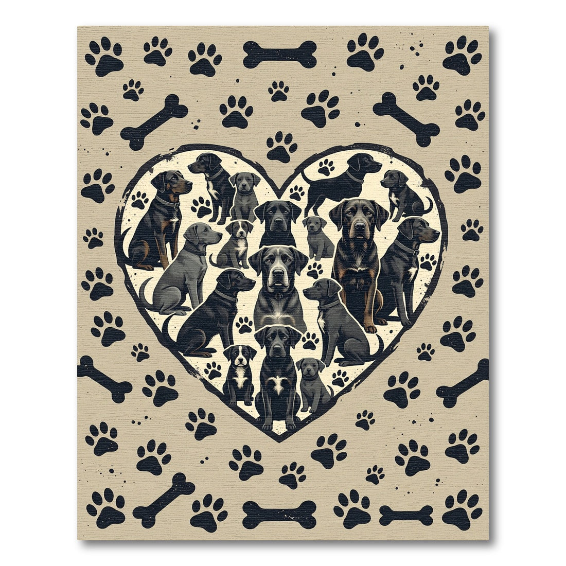 Heartfelt Black Labrador Paw Bone Rug