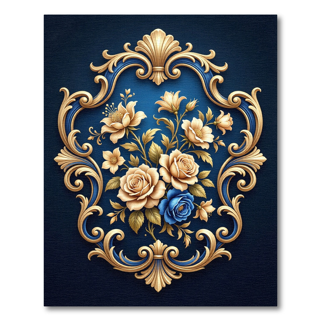 Golden Floral Baroque Midnight Blue Rug