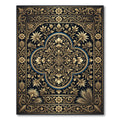 Ornate Gold Floral Damask Black Rug