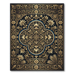 Ornate Gold Floral Damask Black Rug