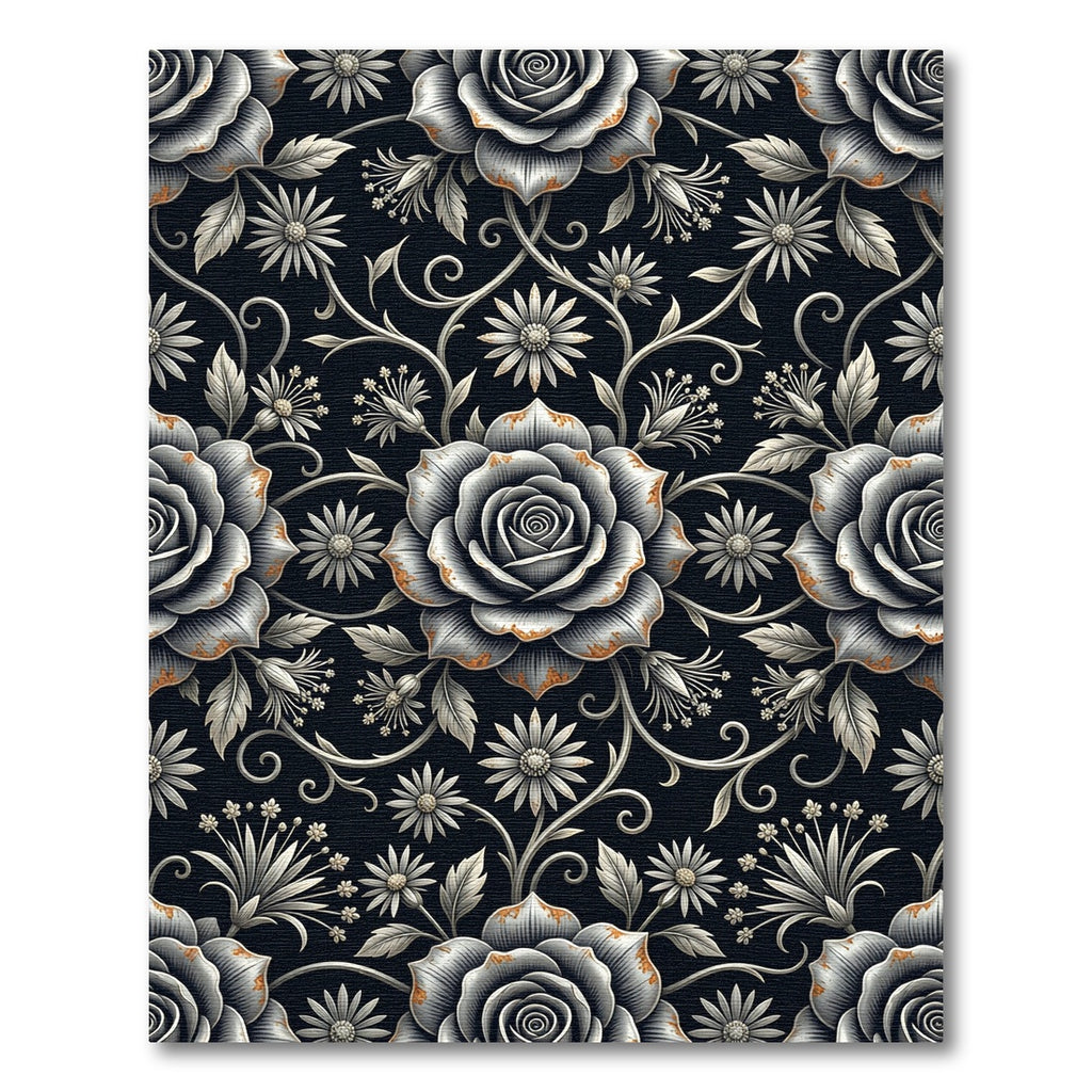 Ethereal Silver Rose Floral Botanical Rug