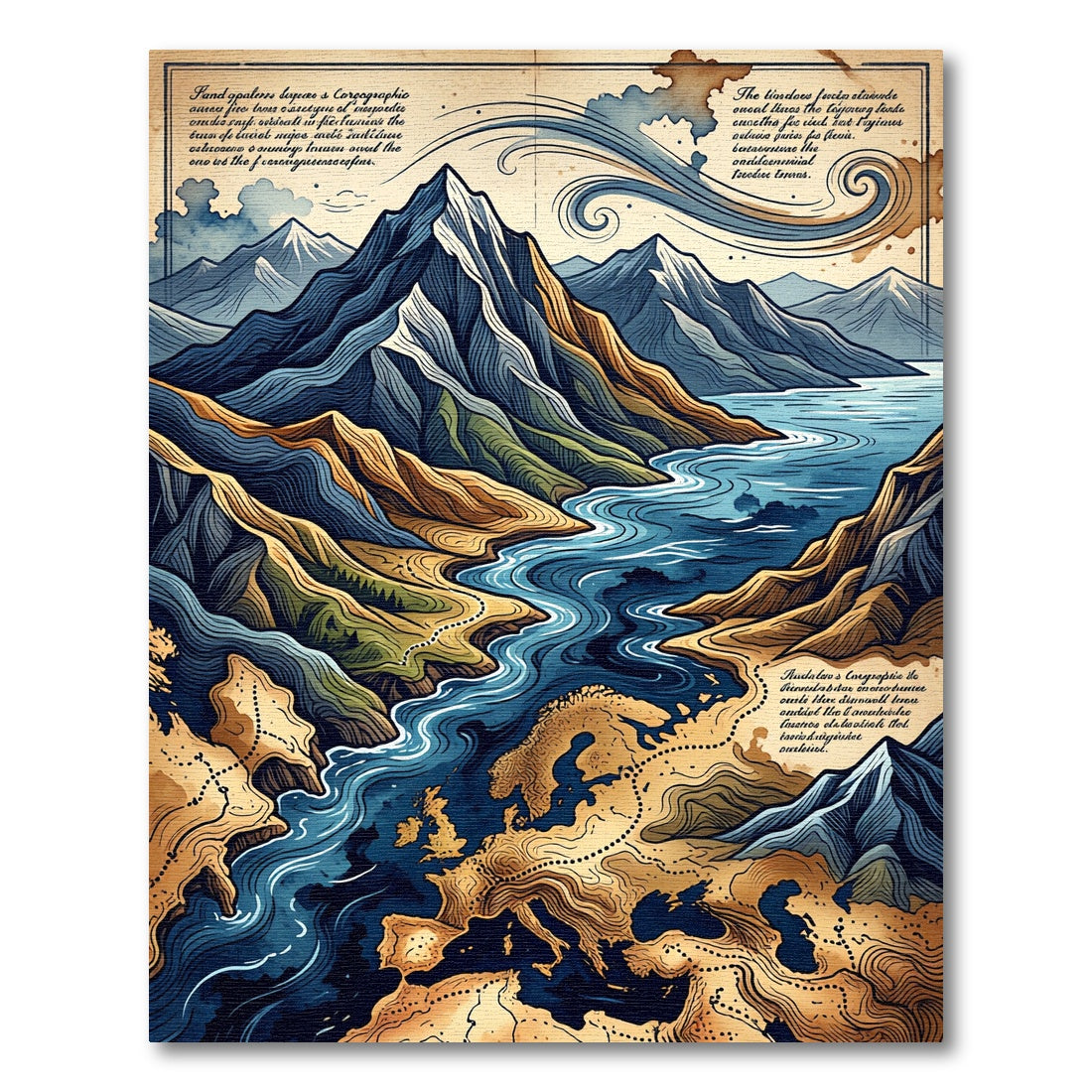 Mountain River Topographic Map Rug