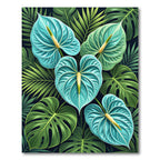 Lush Teal Anthurium Tropical Foliage Rug