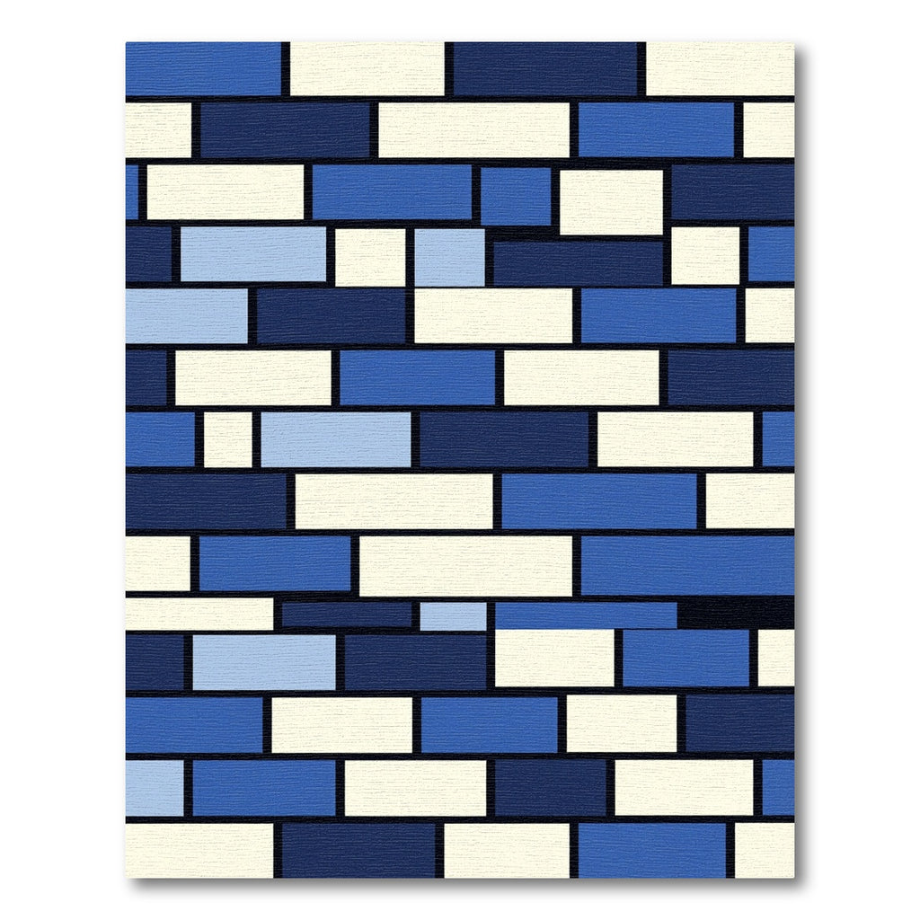 Modern Blue and Cream Geometric Grid Rug