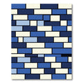 Modern Blue and Cream Geometric Grid Rug