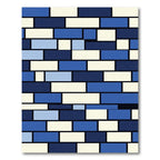Modern Blue and Cream Geometric Grid Rug