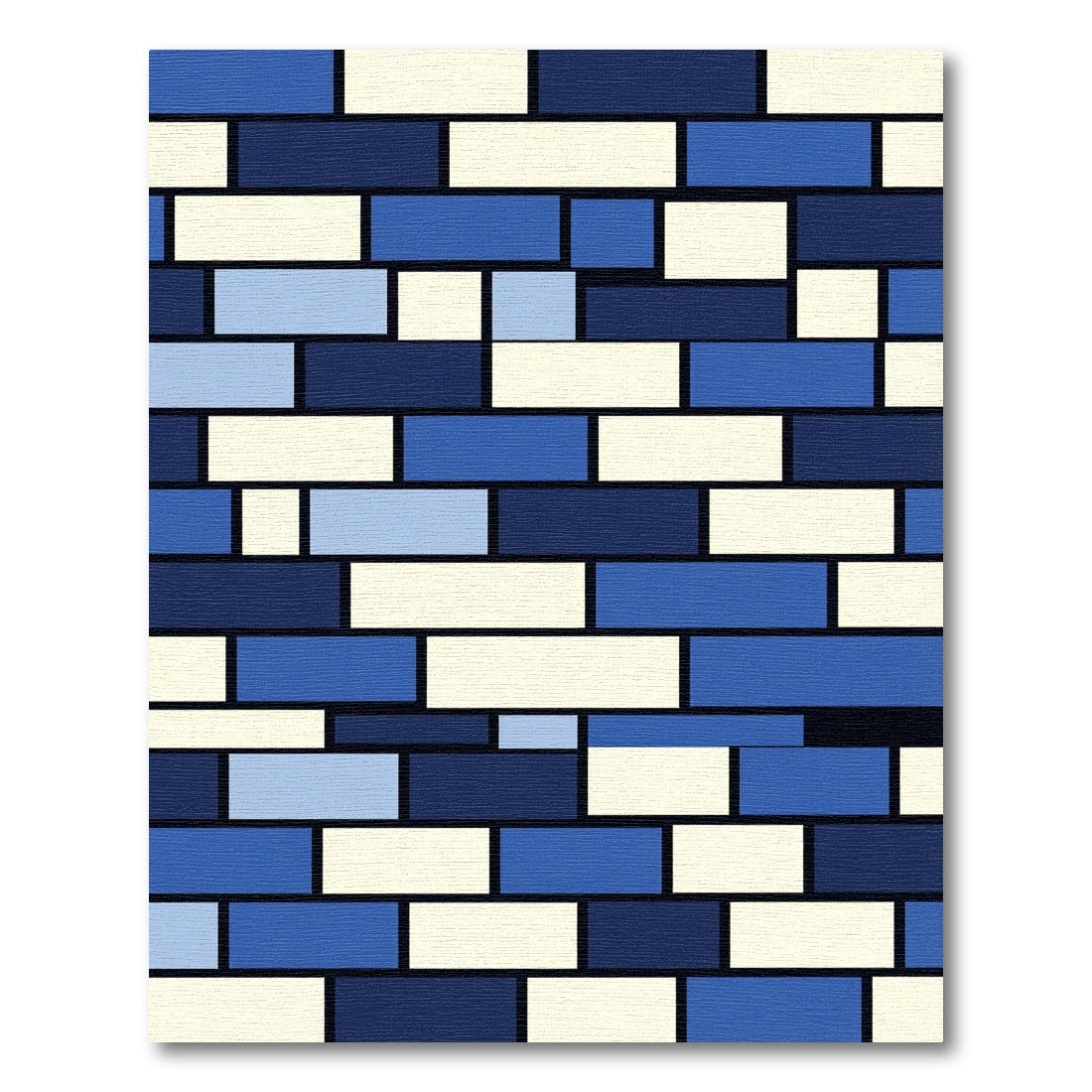 Modern Blue and Cream Geometric Grid Rug