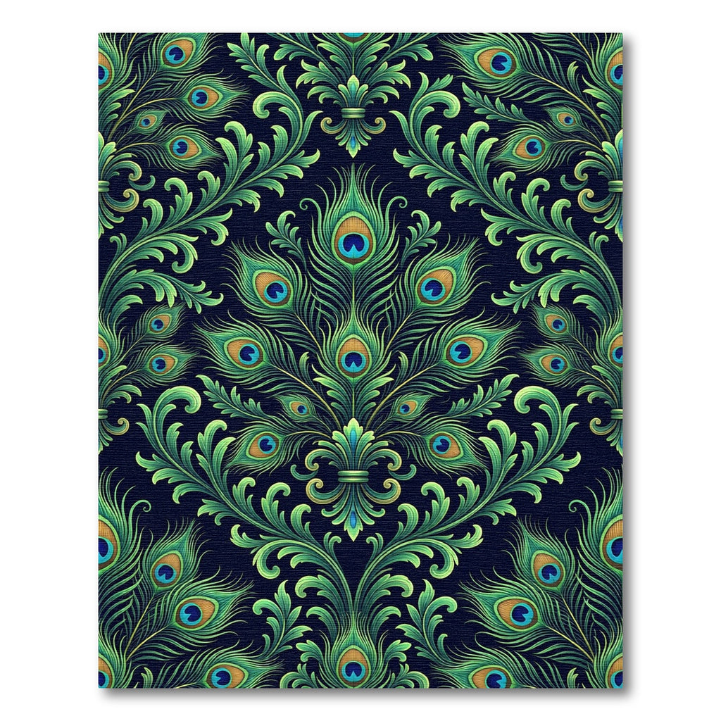 Elegant Peacock Feather Damask Art Rug