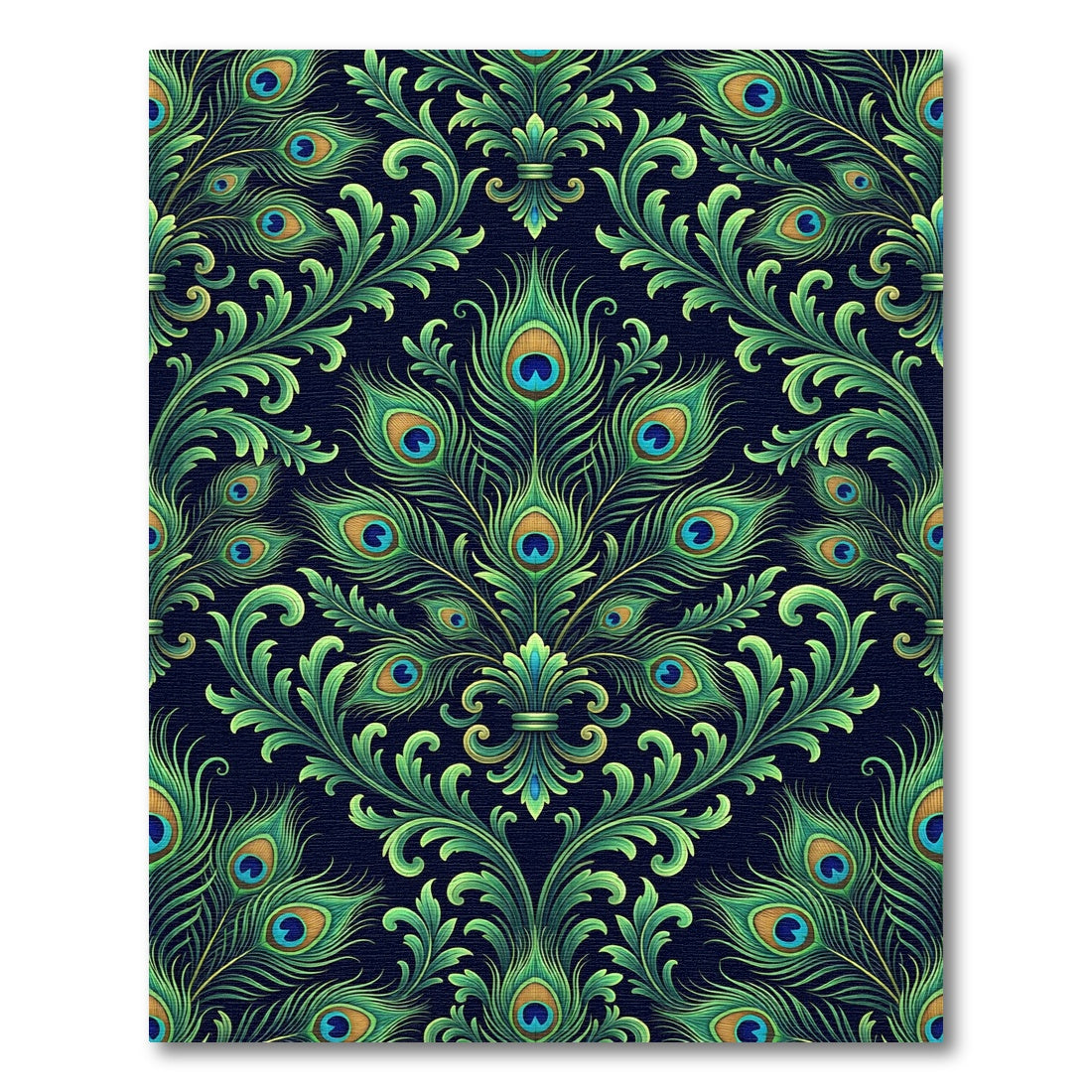 Elegant Peacock Feather Damask Art Rug