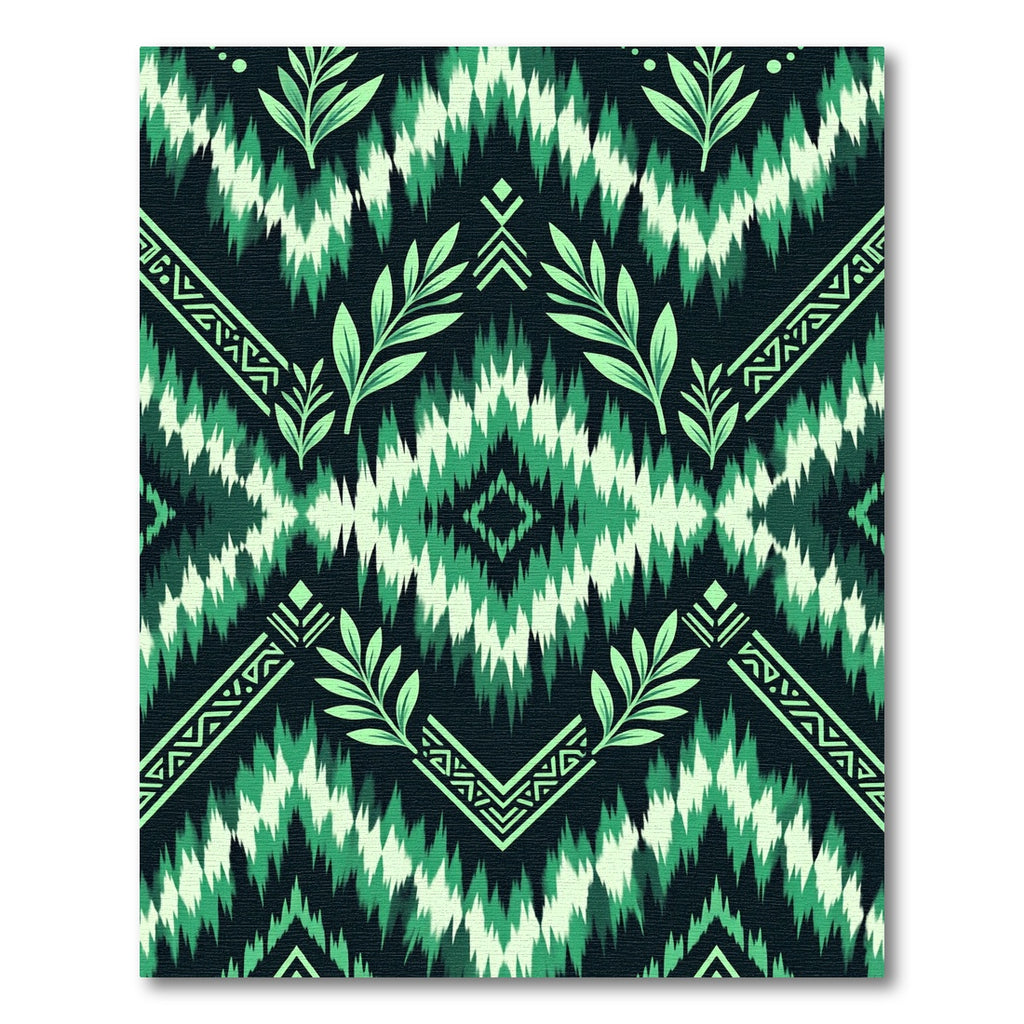 Forest Green Tribal Leaf Diamond Rug