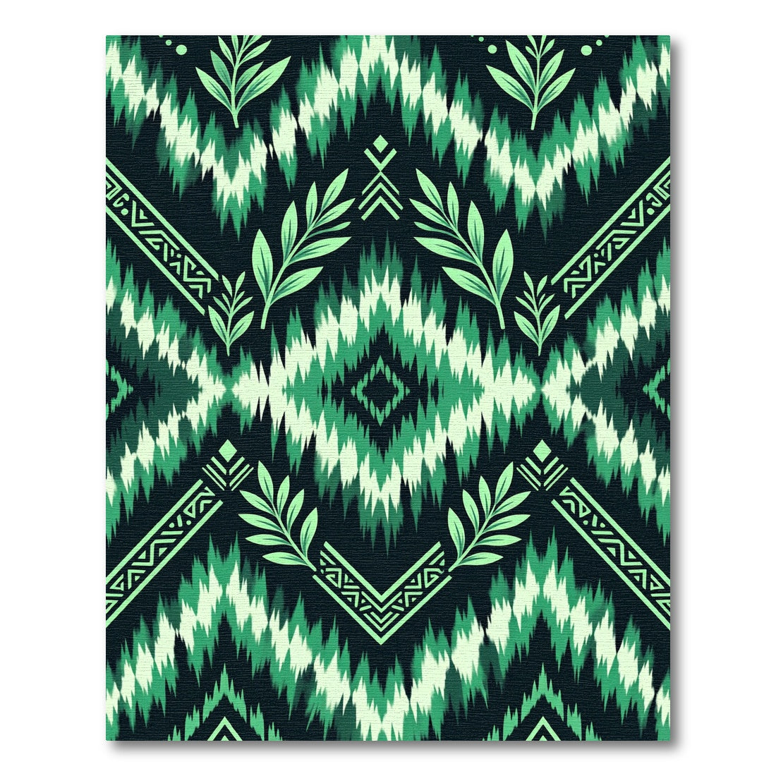 Forest Green Tribal Leaf Diamond Rug